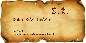 Duba Kálmán névjegykártya